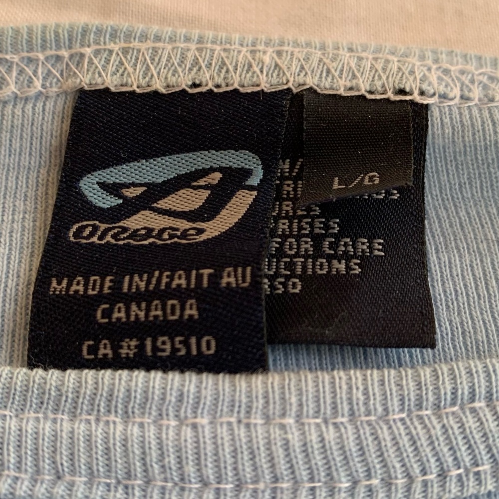 Y2K/90s Vintage 100% Cotton Light Blue Long Sleeve Heart Graphic Baby Tee Size L - Picture 3 of 5